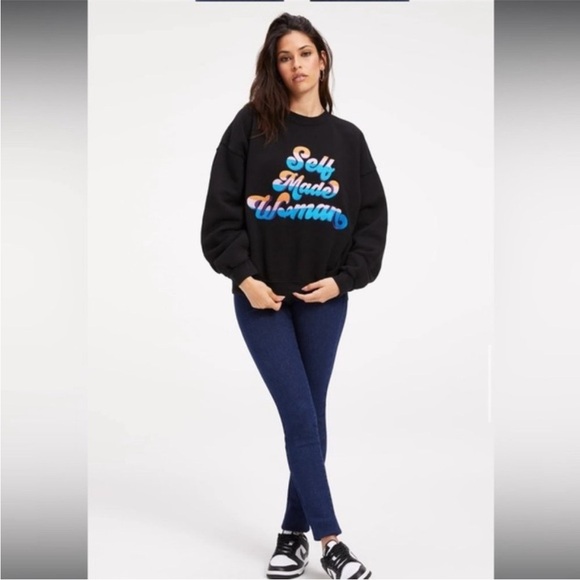 Good American Oversized Crew Neck B Project "Self Made Woman" Sweatshirt Black L - Picture 1 of 10